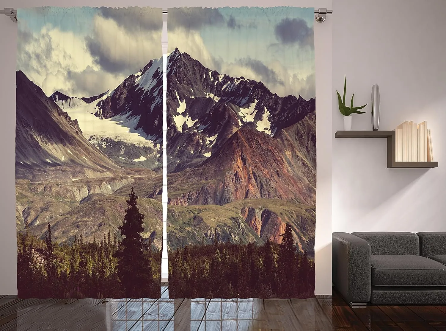 Ambesonne Alaska Mountains Curtains, Arctic Landscape Hiking Alaska Mountains Scenery in USA Wilderness, Living Room Bedroom Window Drapes 2 Panel Set, 108" X 84", Green Blue