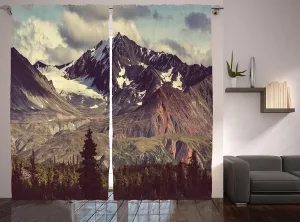 Ambesonne Alaska Mountains Curtains, Arctic Landscape Hiking Alaska Mountains Scenery in USA Wilderness, Living Room Bedroom Window Drapes 2 Panel Set, 108" X 84", Green Blue