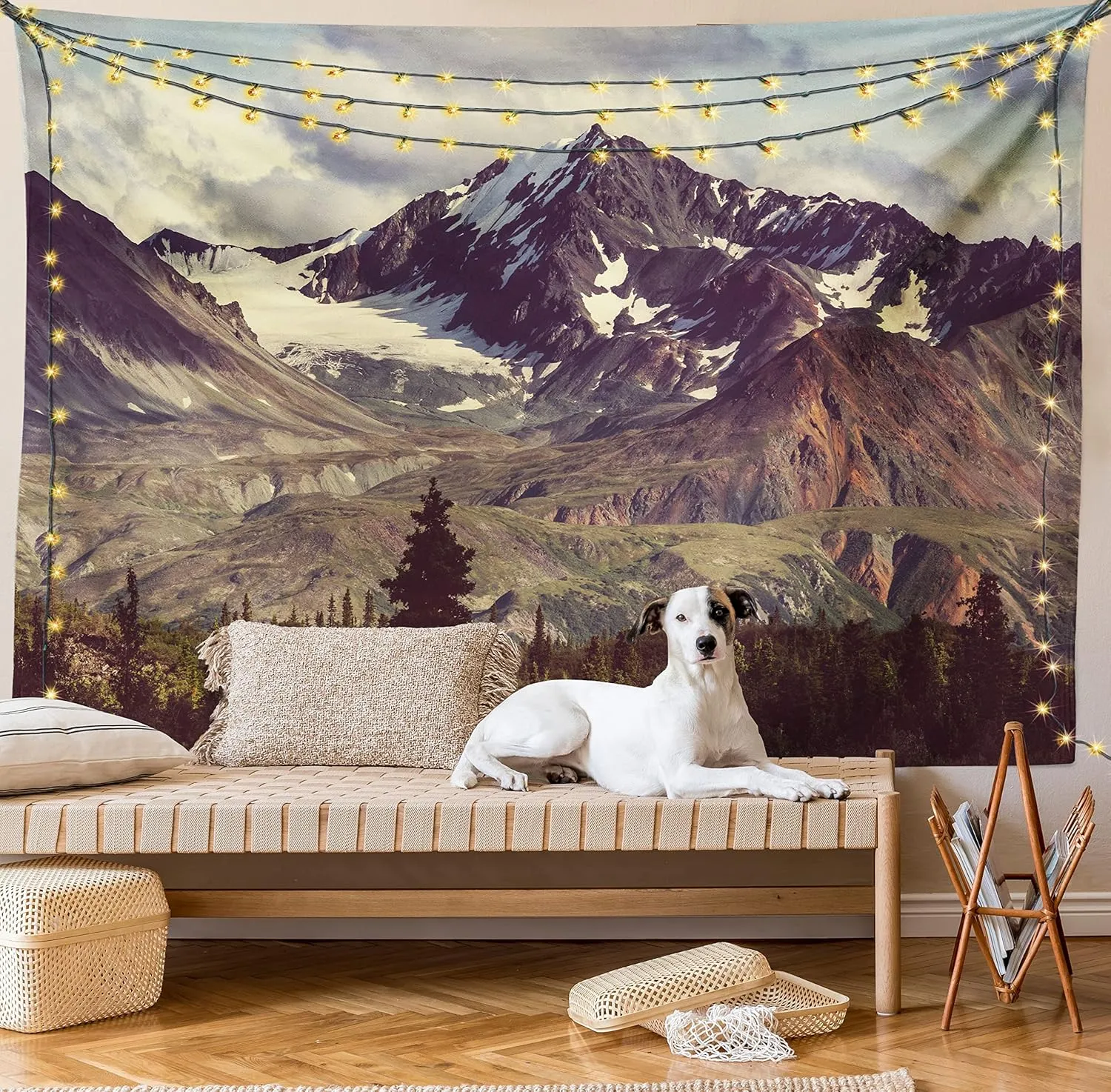 Ambesonne Alaska Mountains Tapestry King Size, Arctic Landscape Hiking Alaska Mountains Scenery in Usa Wilderness, Wall Hanging Bedspread Bed Cover Wall Decor, 104" X 88", Green Black White