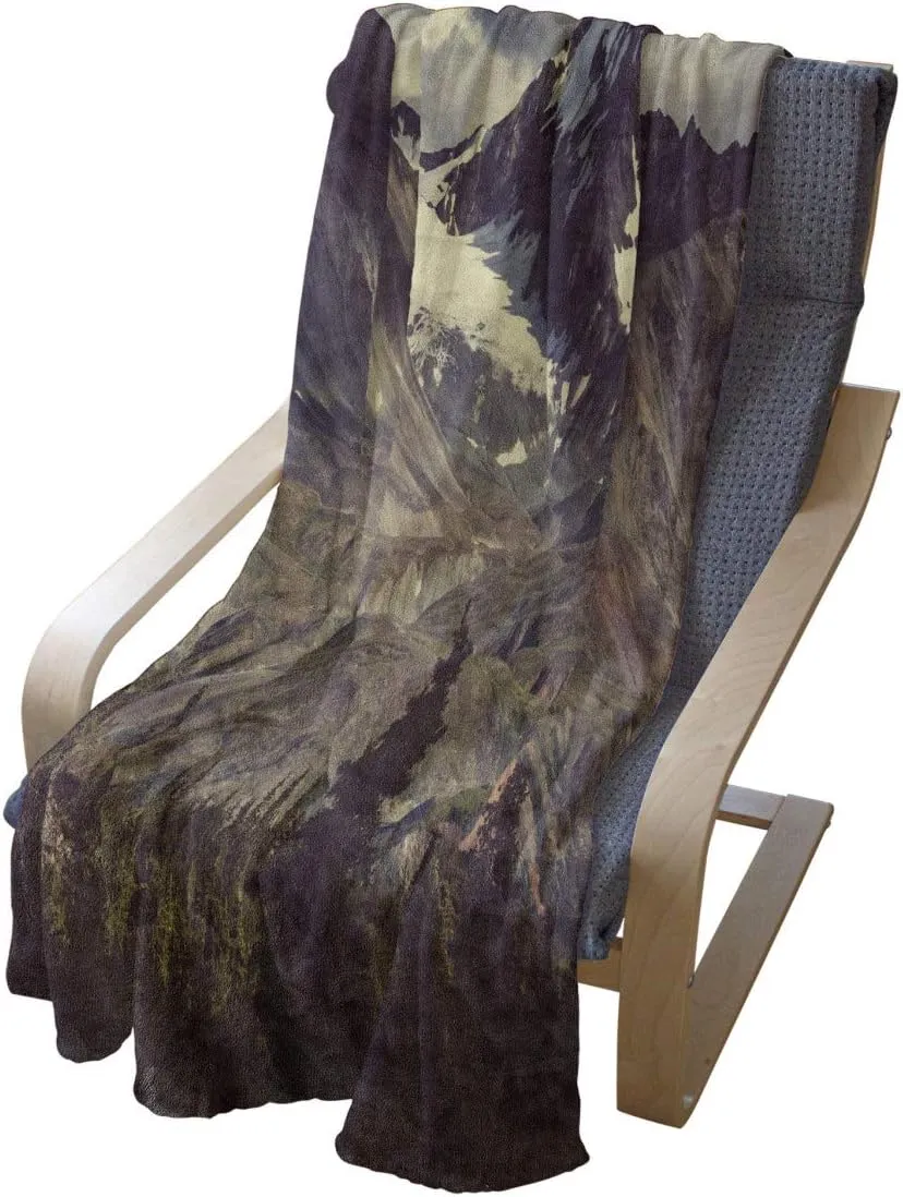 Ambesonne Alaska Mountains Throw Blanket, Arctic Landscape Hiking Alaska Mountains Scenery in USA Wilderness, Flannel Fleece Accent Piece Soft Couch Cover for Adults, 70" x 90", Green Black White
