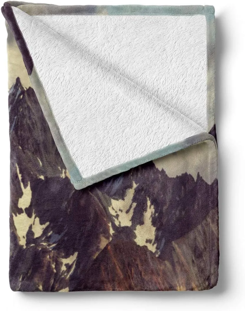 Ambesonne Alaska Mountains Throw Blanket, Arctic Landscape Hiking Alaska Mountains Scenery in USA Wilderness, Flannel Fleece Accent Piece Soft Couch Cover for Adults, 70" x 90", Green Black White