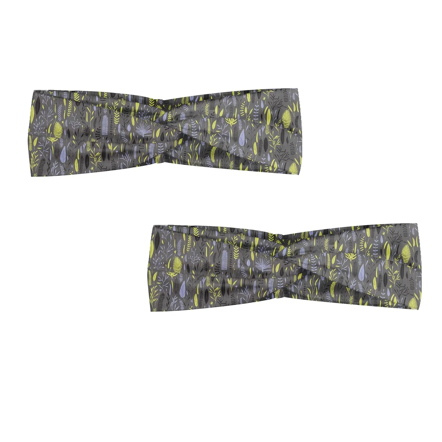 Ambesonne Botanical Headband Set of 2, Continuous Retro Pattern of Forest Branches Leaves Foliage Botany, Knotted Elastic Hair Band Accessory for Women Everyday Use, M-L, Green Grey and Ceil Blue