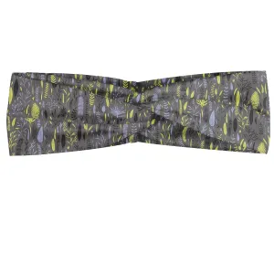 Ambesonne Botanical Headband Set of 2, Continuous Retro Pattern of Forest Branches Leaves Foliage Botany, Knotted Elastic Hair Band Accessory for Women Everyday Use, M-L, Green Grey and Ceil Blue