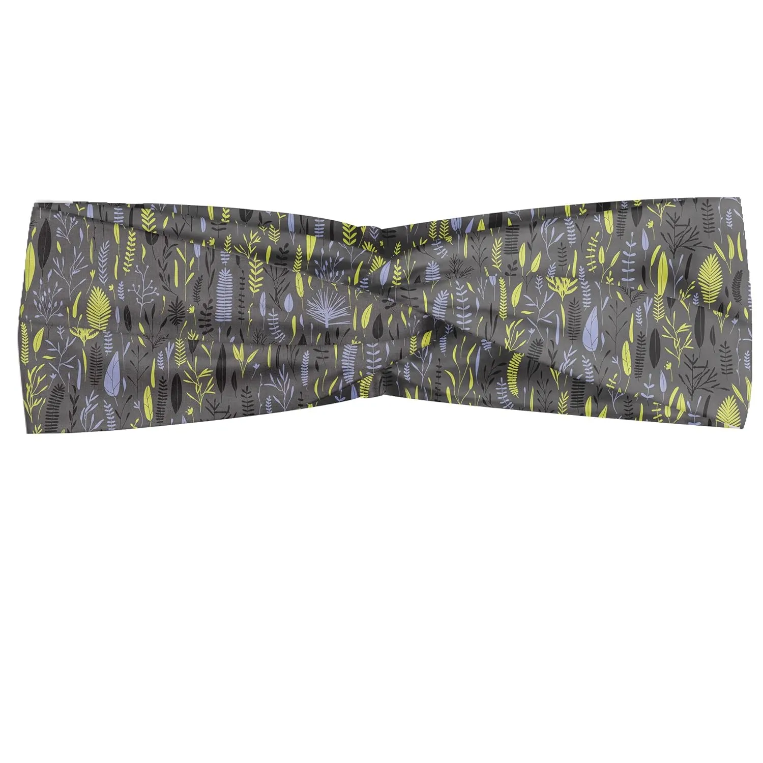 Ambesonne Botanical Headband Set of 2, Continuous Retro Pattern of Forest Branches Leaves Foliage Botany, Knotted Elastic Hair Band Accessory for Women Everyday Use, M-L, Green Grey and Ceil Blue