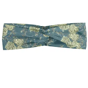 Ambesonne Carnation Headband Set of 2, Flower Bouquets Buds Twigs Swirly Branches Botanical Motif Art, Knotted Elastic Hair Band Accessory for Women Everyday Use, M-L, Cadet Blue and Pale Green