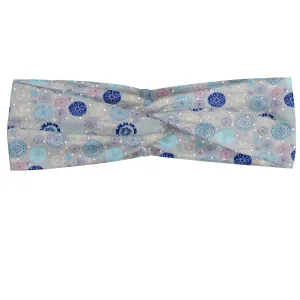 Ambesonne Cartoon Headband Set of 2, Abstract Snowflakes Pastel Background Winter Celebration Theme Christmas, Knotted Elastic Hair Band Accessory for Women Everyday Use, M-L, Beige Aqua Blue