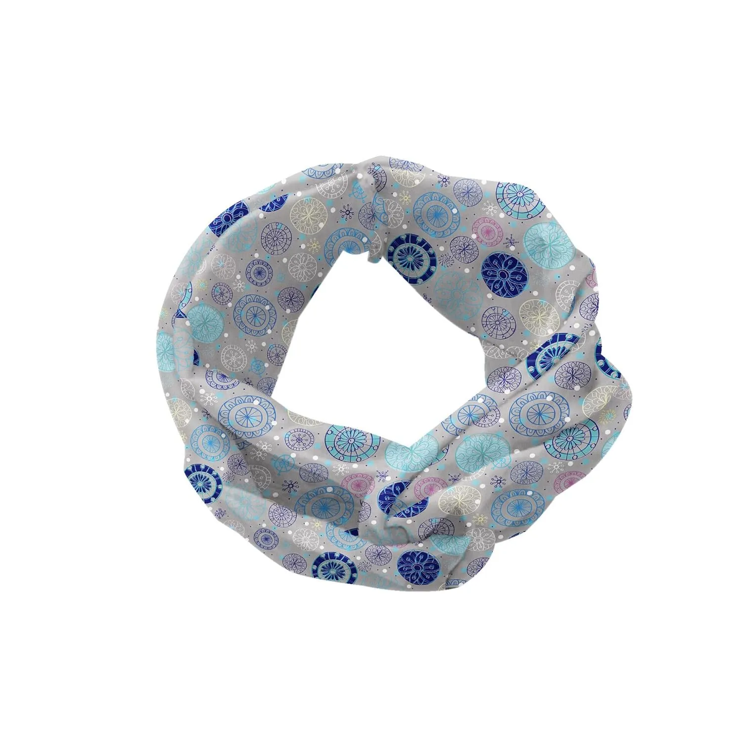 Ambesonne Cartoon Headband Set of 2, Abstract Snowflakes Pastel Background Winter Celebration Theme Christmas, Knotted Elastic Hair Band Accessory for Women Everyday Use, M-L, Beige Aqua Blue