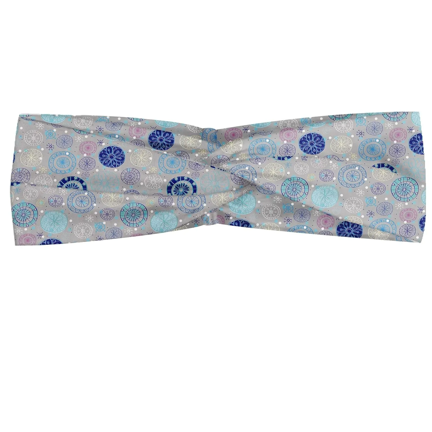 Ambesonne Cartoon Headband Set of 2, Abstract Snowflakes Pastel Background Winter Celebration Theme Christmas, Knotted Elastic Hair Band Accessory for Women Everyday Use, M-L, Beige Aqua Blue
