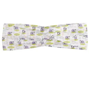 Ambesonne Cartoon Headband Set of 2, Sheep with Clouds Constructed out of Dots Happy Animals Friendly Print, Knotted Elastic Hair Band Accessory for Women Everyday Use, M-L, Lavender