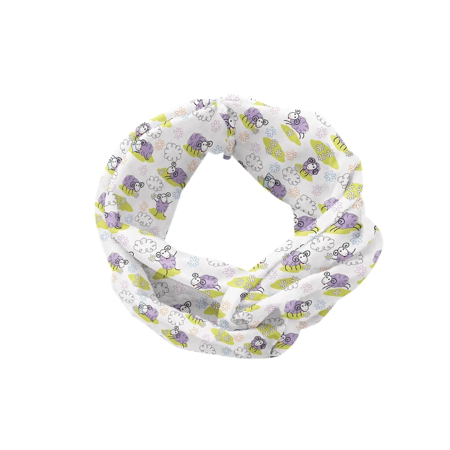 Ambesonne Cartoon Headband Set of 2, Sheep with Clouds Constructed out of Dots Happy Animals Friendly Print, Knotted Elastic Hair Band Accessory for Women Everyday Use, M-L, Lavender