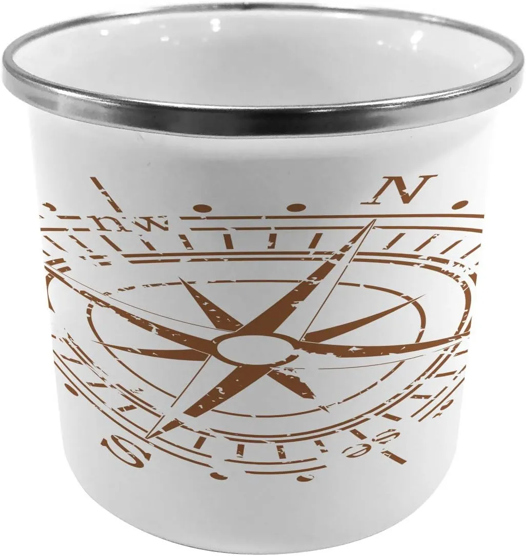 Ambesonne Compass Metal Camping Cup, Navigation Device of The Age of Discovery Windrose Faded Design Boating Control, Stainless Steel Mug for Indoor and Outdoor Activities, Pale Brown