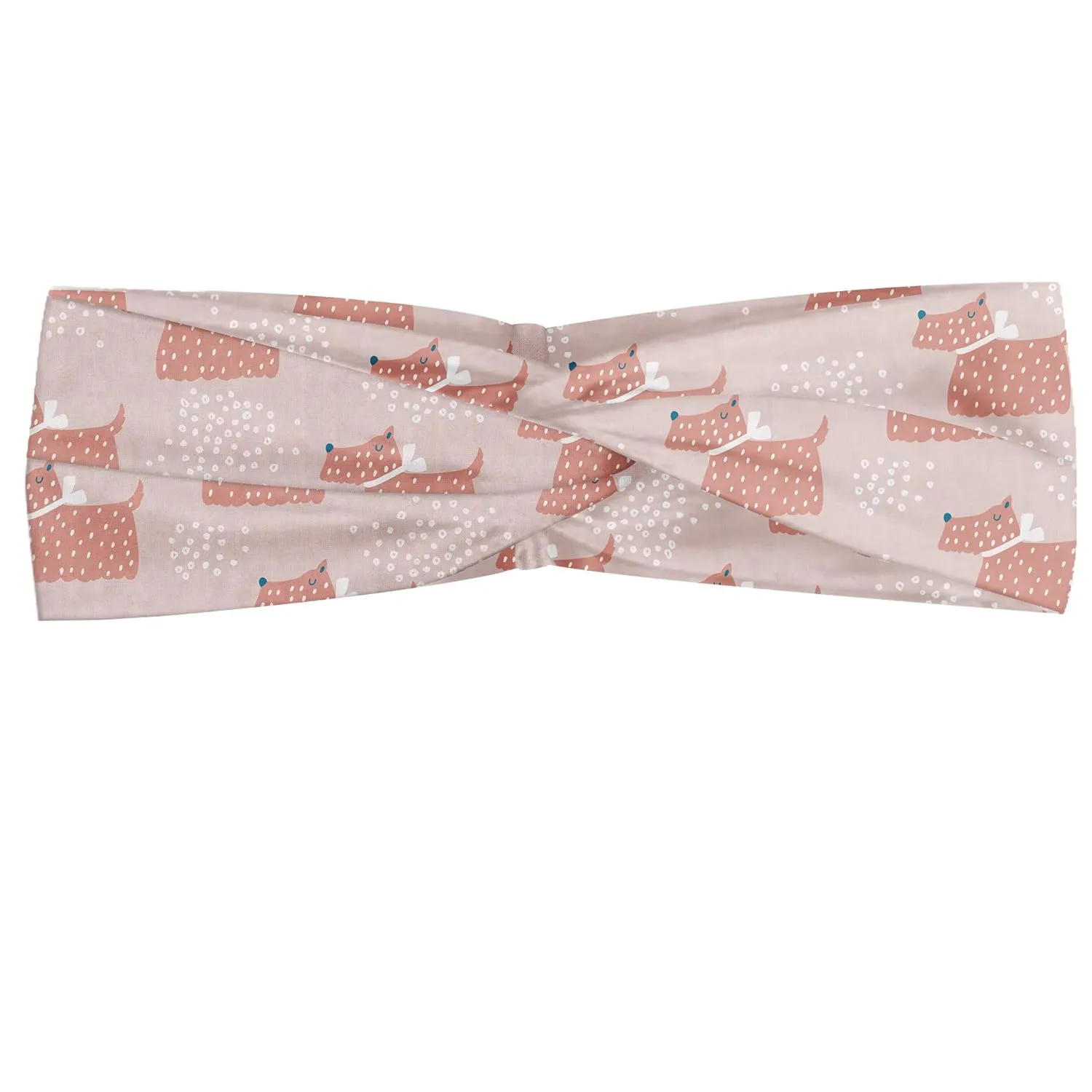 Ambesonne Dog Headband Set of 2, Scandinavian Pattern with Abstract Puppy Dogs with Scribbled Circles, Knotted Elastic Hair Band Accessory for Women Everyday Use, M-L, Dark Salmon White