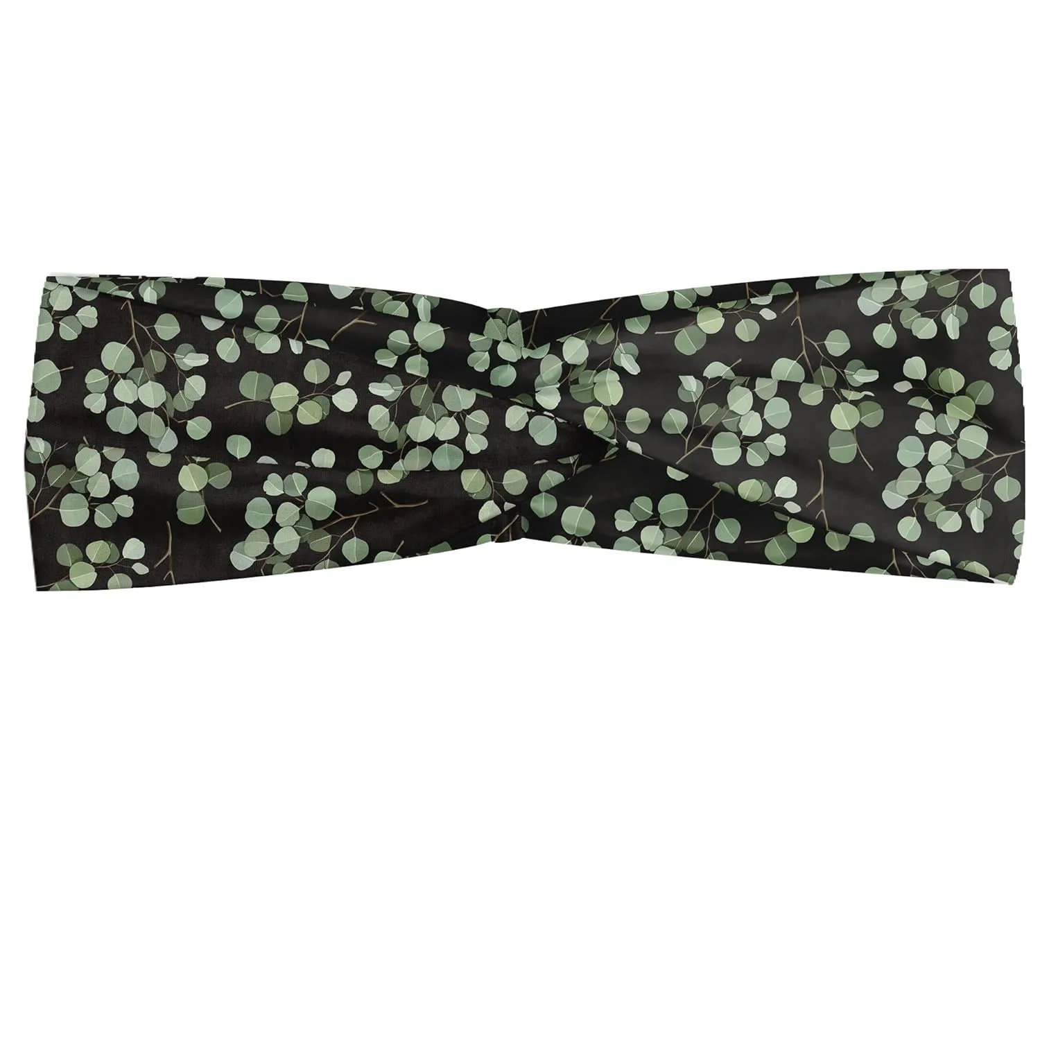 Ambesonne Eucalyptus Headband Set of 2, Continuing Illustration of Leafy Branches on a Dark Background, Knotted Elastic Hair Band Accessory for Women Everyday Use, M-L, Dark Grey and Peacock Green