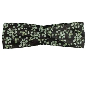 Ambesonne Eucalyptus Headband Set of 2, Continuing Illustration of Leafy Branches on a Dark Background, Knotted Elastic Hair Band Accessory for Women Everyday Use, M-L, Dark Grey and Peacock Green