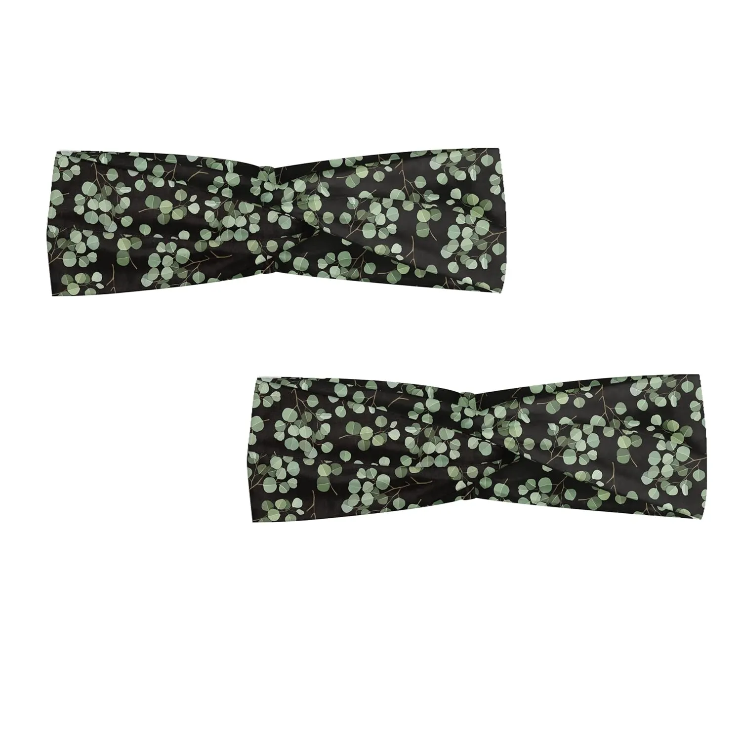 Ambesonne Eucalyptus Headband Set of 2, Continuing Illustration of Leafy Branches on a Dark Background, Knotted Elastic Hair Band Accessory for Women Everyday Use, M-L, Dark Grey and Peacock Green