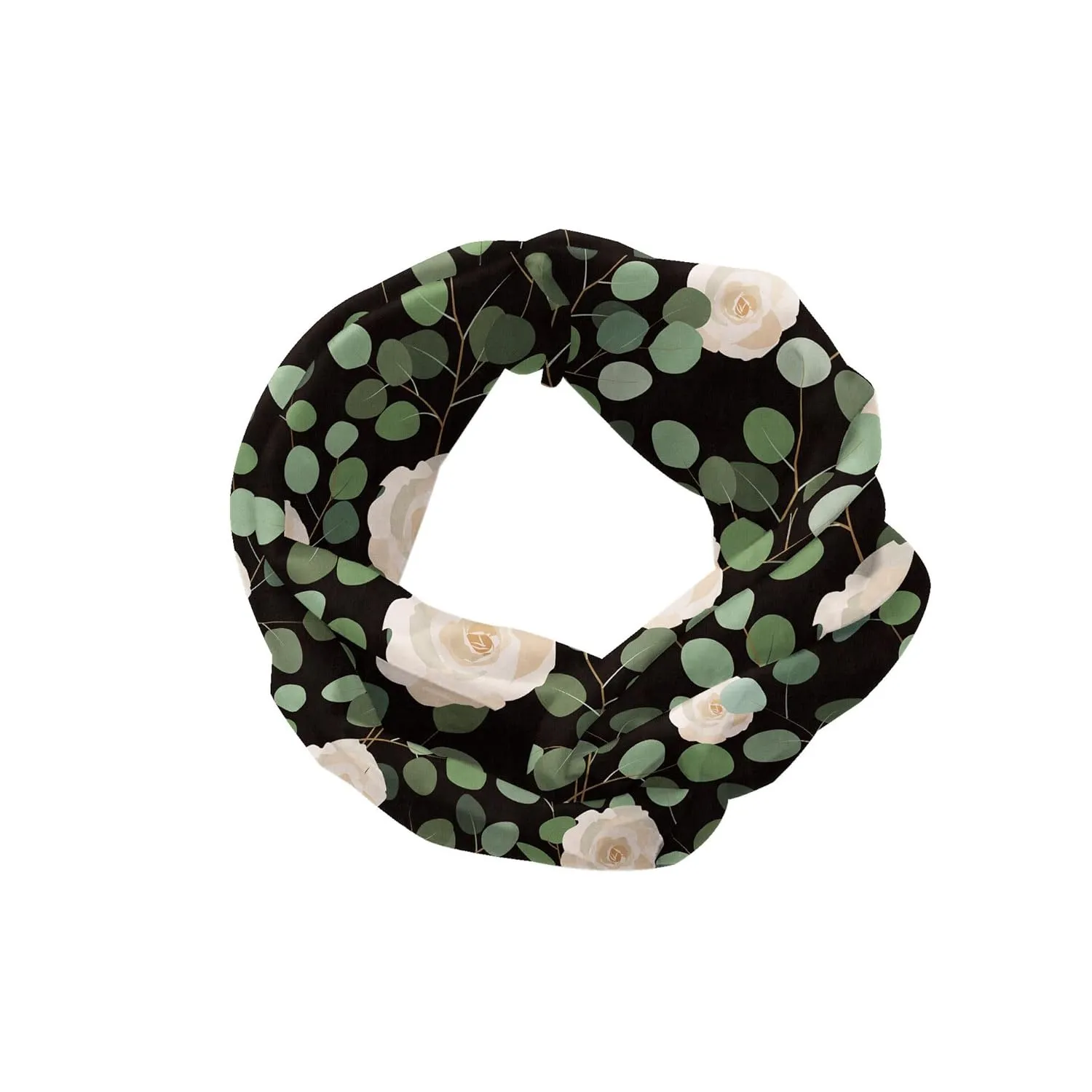 Ambesonne Eucalyptus Headband Set of 2, Top View Composition of Roses and Leaf Motifs Floral Ornaments, Knotted Elastic Hair Band Accessory for Women Everyday Use, M-L, Dark Grey Green Champagne