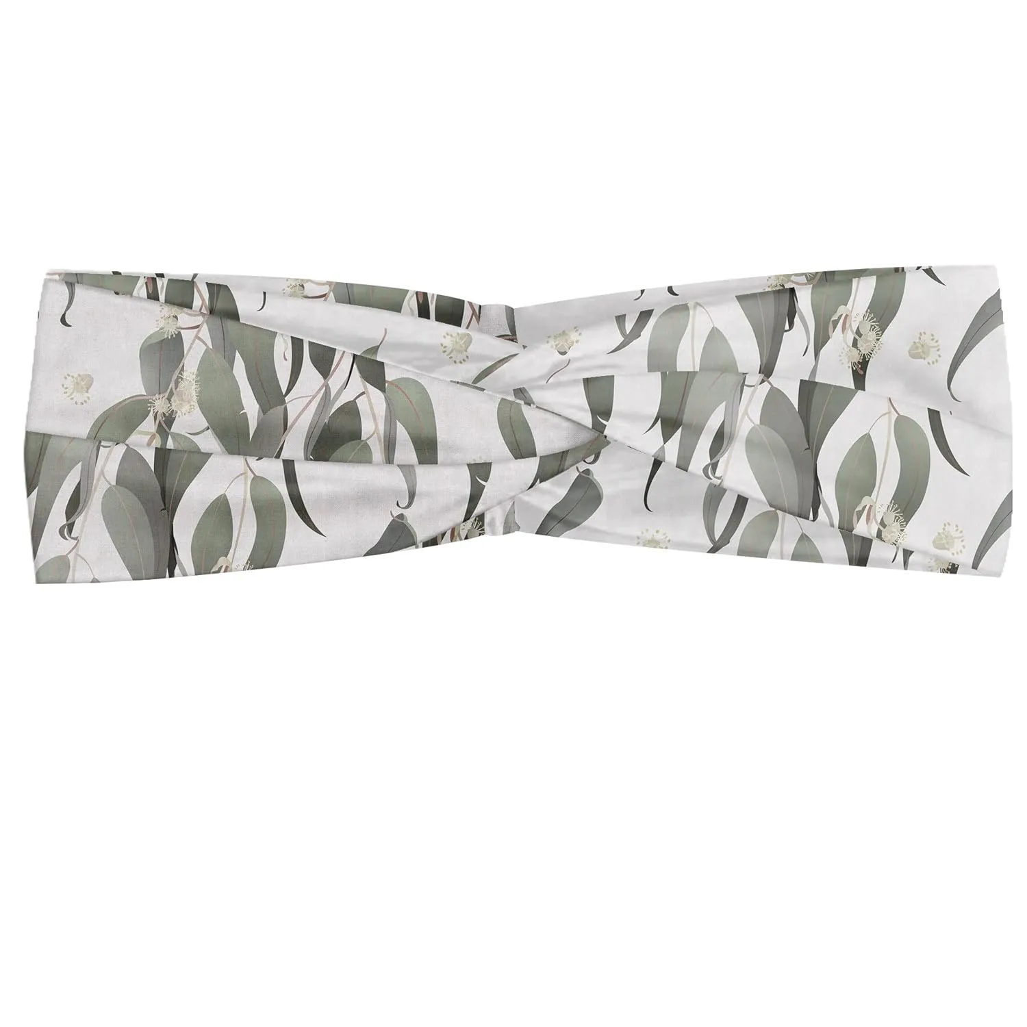 Ambesonne Eucalyptus Headband Set of 2, Vertically Arranged Leaves on Branches Botanical Flowers and Plantation, Knotted Elastic Hair Band Accessory for Women Everyday Use, M-L, Sage Green and Dust