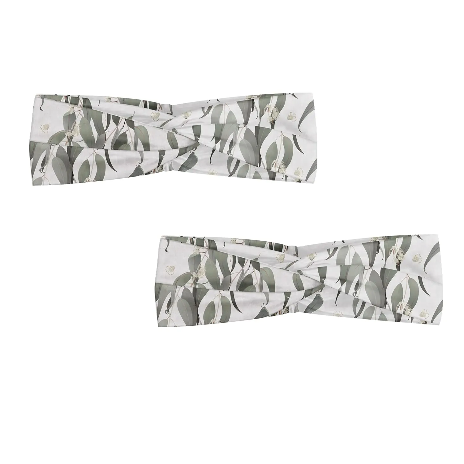 Ambesonne Eucalyptus Headband Set of 2, Vertically Arranged Leaves on Branches Botanical Flowers and Plantation, Knotted Elastic Hair Band Accessory for Women Everyday Use, M-L, Sage Green and Dust