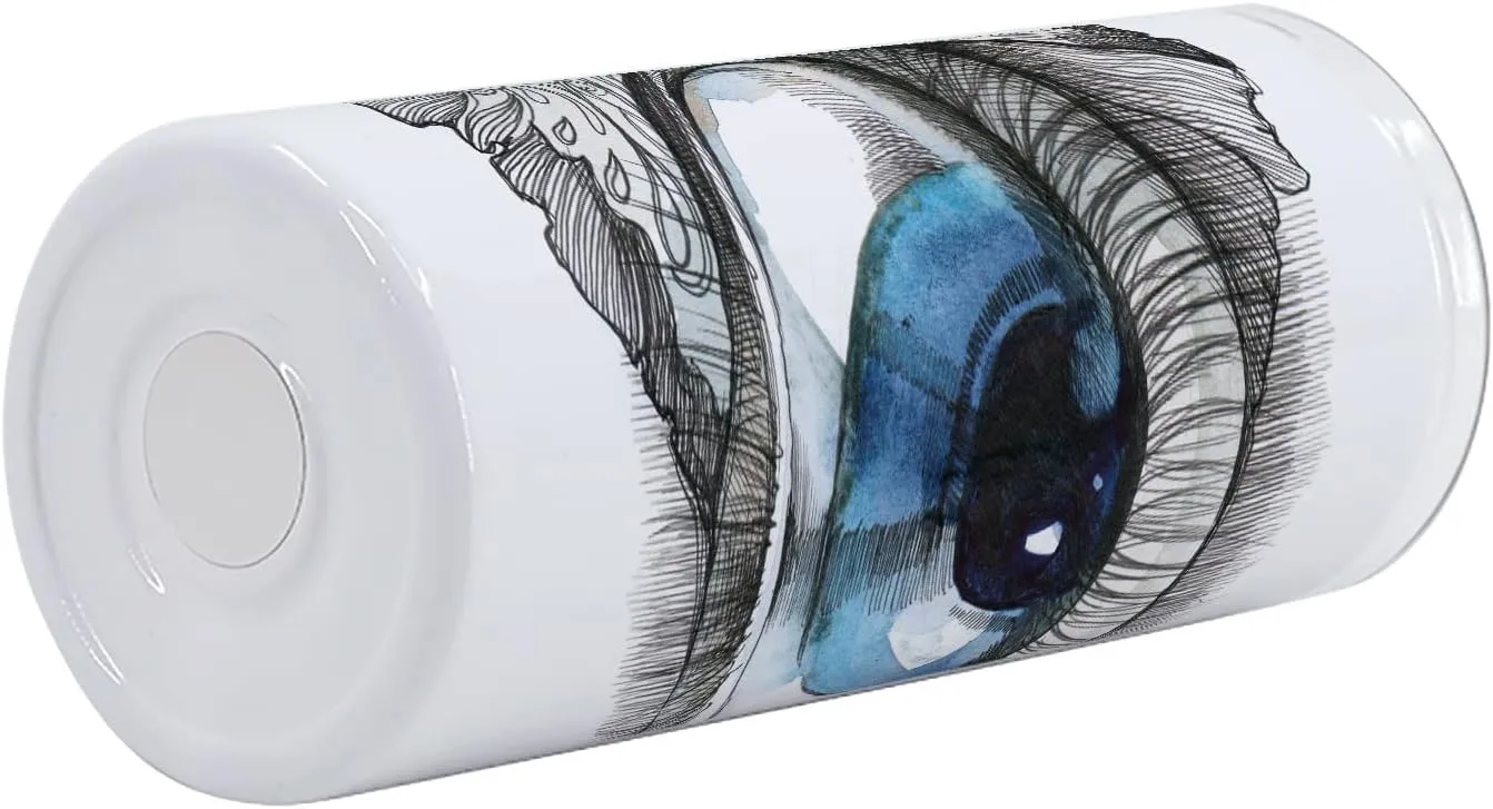 Ambesonne Eye 12 Oz Skinny Tumbler, Abstract Human Eye with Butterfly Eyelashes Painting Style Dreamy Female Look, Vacuum Insulated Travel Canteen Cup Leakproof for Travel Picnic, Black White Blue