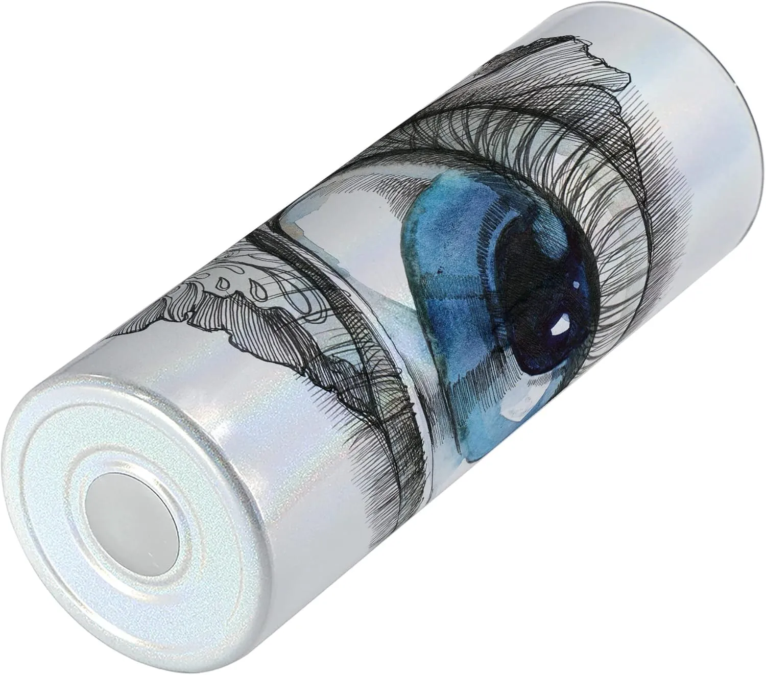 Ambesonne Eye 20 Oz Skinny Tumbler, Abstract Human Eye with Butterfly Eyelashes Painting Style Dreamy Female Look, Leak-Proof Straw Lid and Brush Vacuum Insulated for Outdoor Use, Black White Blue