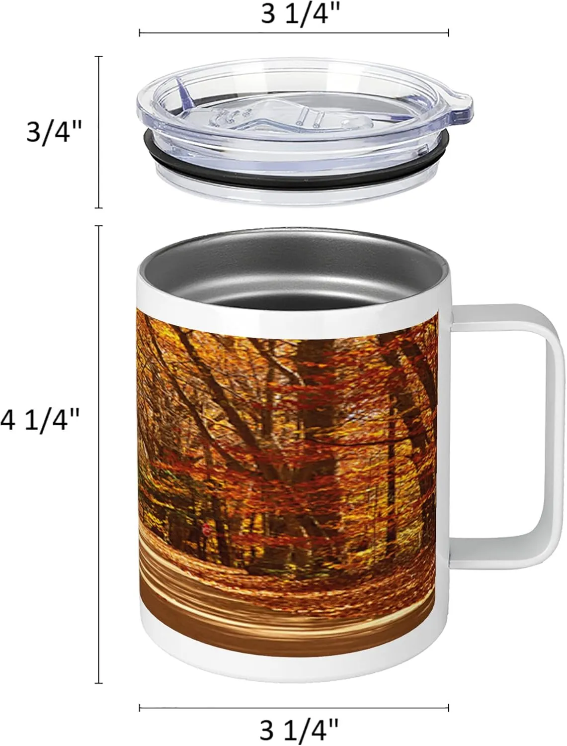Ambesonne Fall 10 Oz Steel Mug, Scenic View Outdoors Empty Roadway Surrounded with Deciduous Trees Image, Vacuum Insulated Leak-resistant Cup for Outdoor Hiking and Picnics, Redwood Yellow Orange