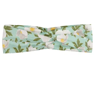 Ambesonne Floral Headband Set of 2, Vintage Anemone Flowers and Leaves Garden Art, Knotted Elastic Hair Band Accessory for Women Everyday Use, M-L, Almond Green Multicolor