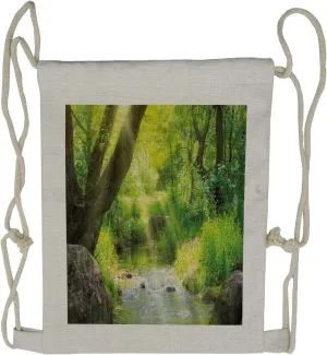 Ambesonne Forest Drawstring Backpack, Stream Cascade Tropical, Sackpack Bag