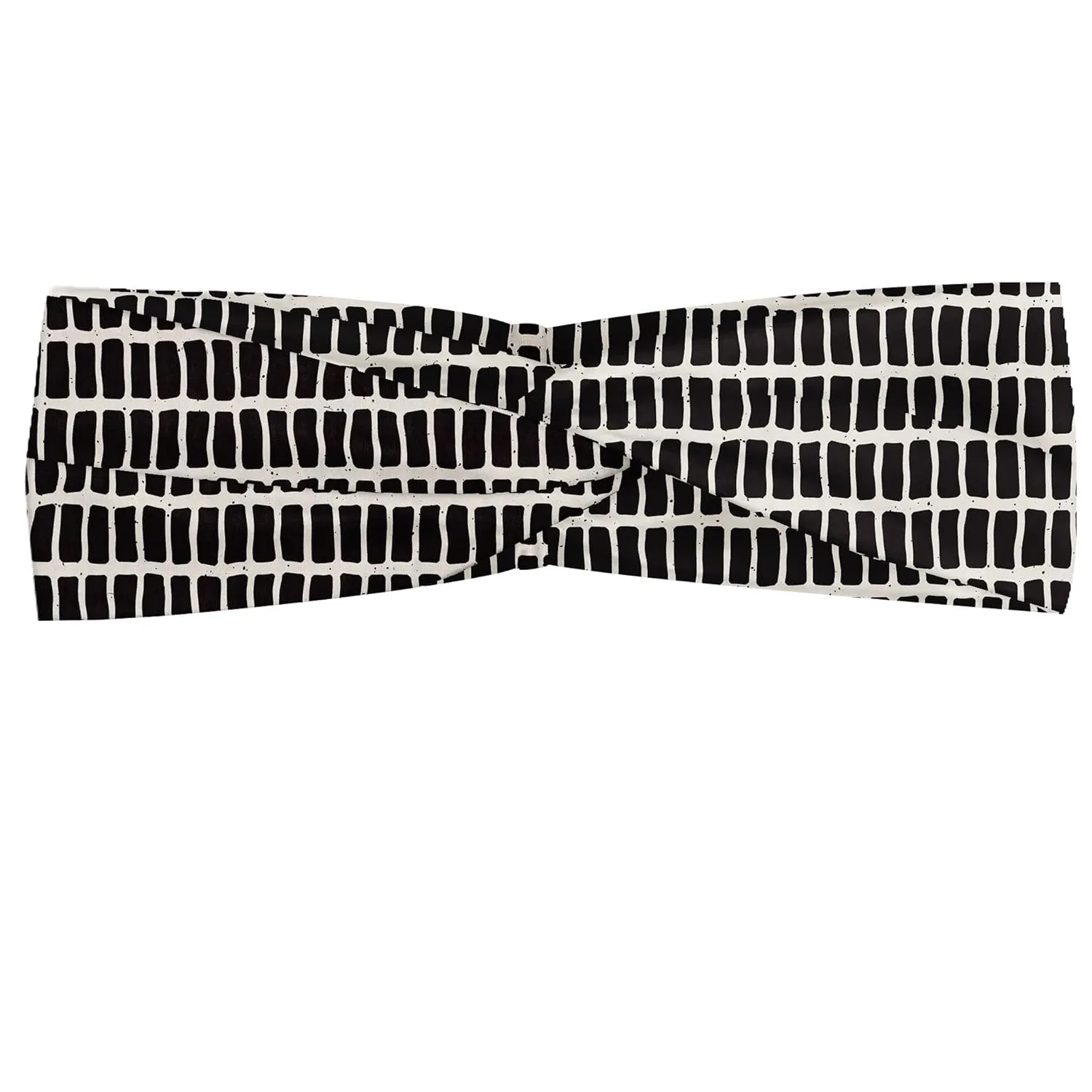 Ambesonne Geometric Headband Set of 2, Repetitive Continuous Abstract Bricks Grid Retro Mesh Illustration, Knotted Elastic Hair Band Accessory for Women Everyday Use, M-L, Champagne and Dark Brown