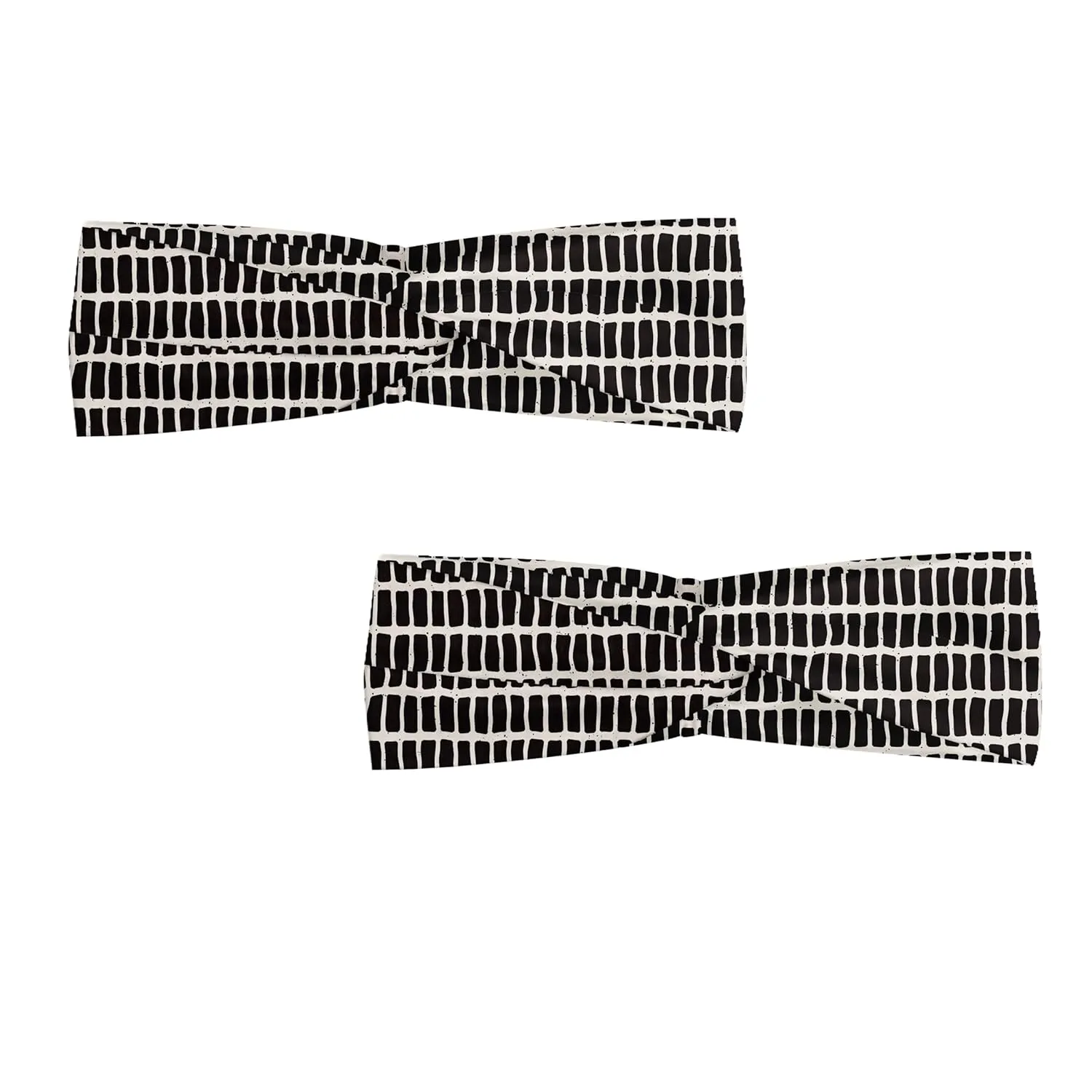 Ambesonne Geometric Headband Set of 2, Repetitive Continuous Abstract Bricks Grid Retro Mesh Illustration, Knotted Elastic Hair Band Accessory for Women Everyday Use, M-L, Champagne and Dark Brown