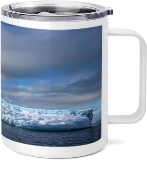 Ambesonne Iceland 10 Oz Steel Mug, Iceberg in Antarctic Peninsula Northern Glaciers, Vacuum Insulated Leak-resistant Cup for Outdoor Hiking and Picnics, Sky Blue Blue Grey