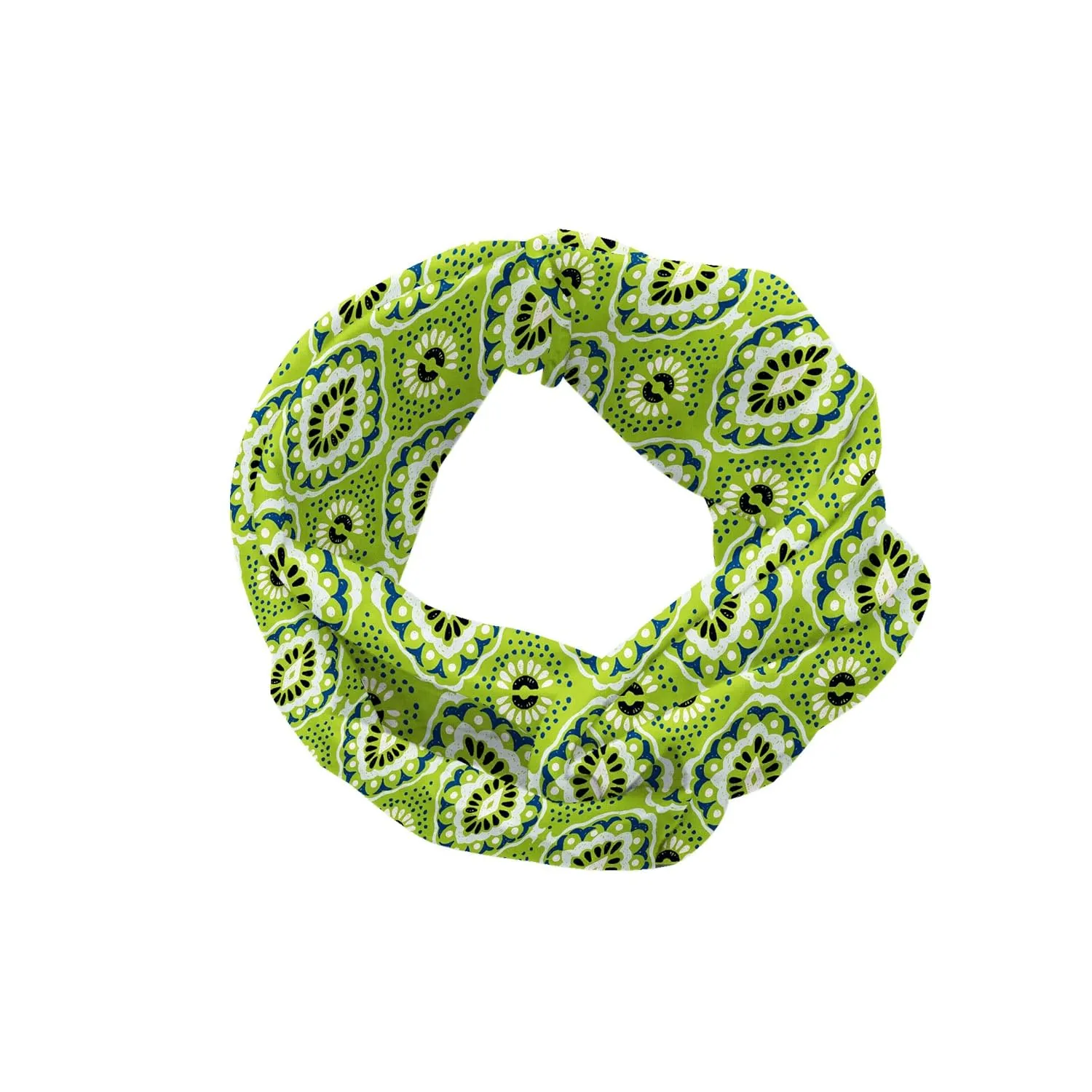 Ambesonne Ikat Headband Set of 2, Old Fashioned Gypsy Indonesian Pattern with Abstract Floral Motifs, Knotted Elastic Hair Band Accessory for Women Everyday Use, M-L, Apple Green Black