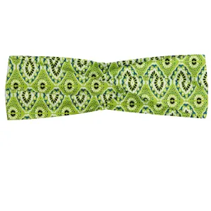 Ambesonne Ikat Headband Set of 2, Old Fashioned Gypsy Indonesian Pattern with Abstract Floral Motifs, Knotted Elastic Hair Band Accessory for Women Everyday Use, M-L, Apple Green Black