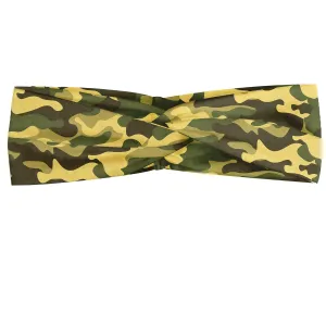 Ambesonne Khaki Headband Set of 2, Repeating Camouflage Pattern Nested Abstract Spots, Knotted Elastic Hair Band Accessory for Women Everyday Use, M-L, Army Green Yellow