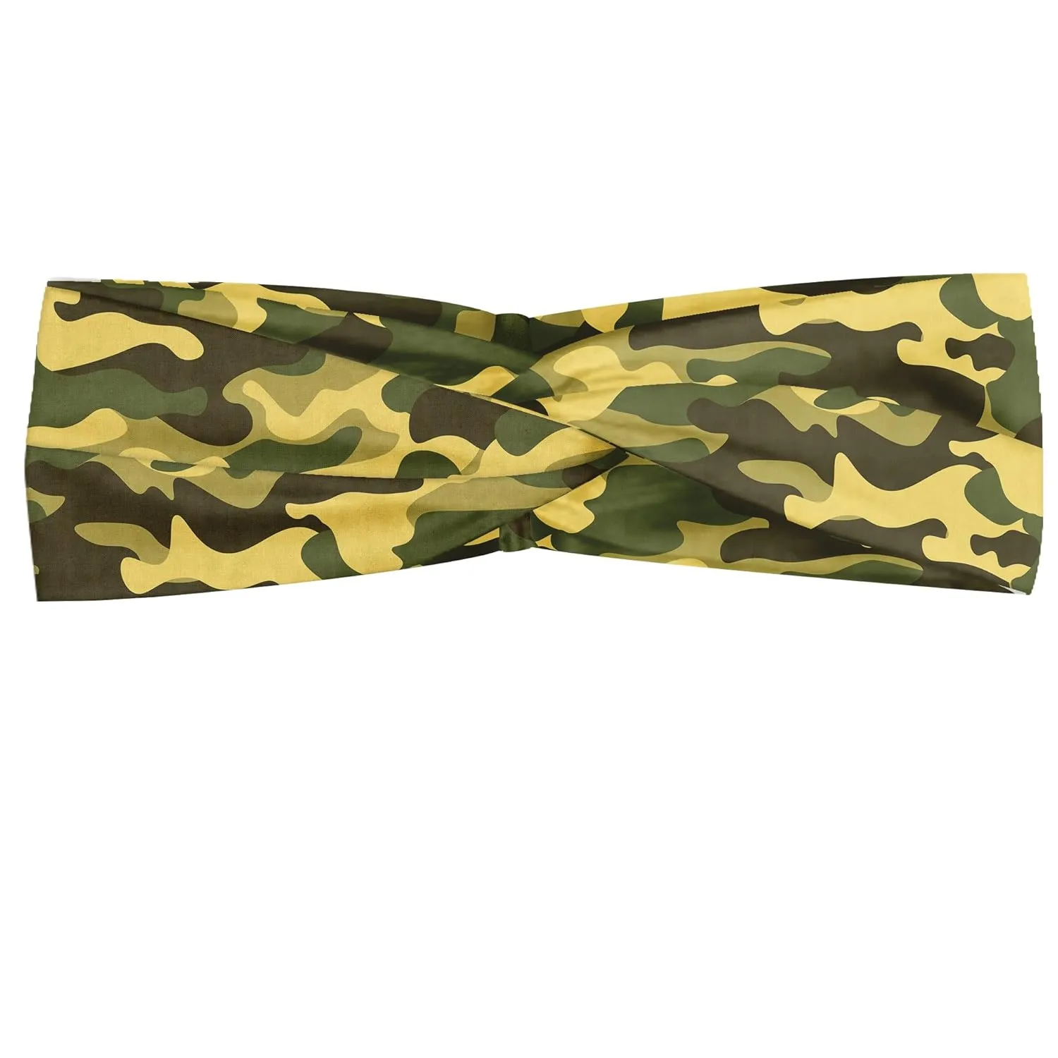 Ambesonne Khaki Headband Set of 2, Repeating Camouflage Pattern Nested Abstract Spots, Knotted Elastic Hair Band Accessory for Women Everyday Use, M-L, Army Green Yellow