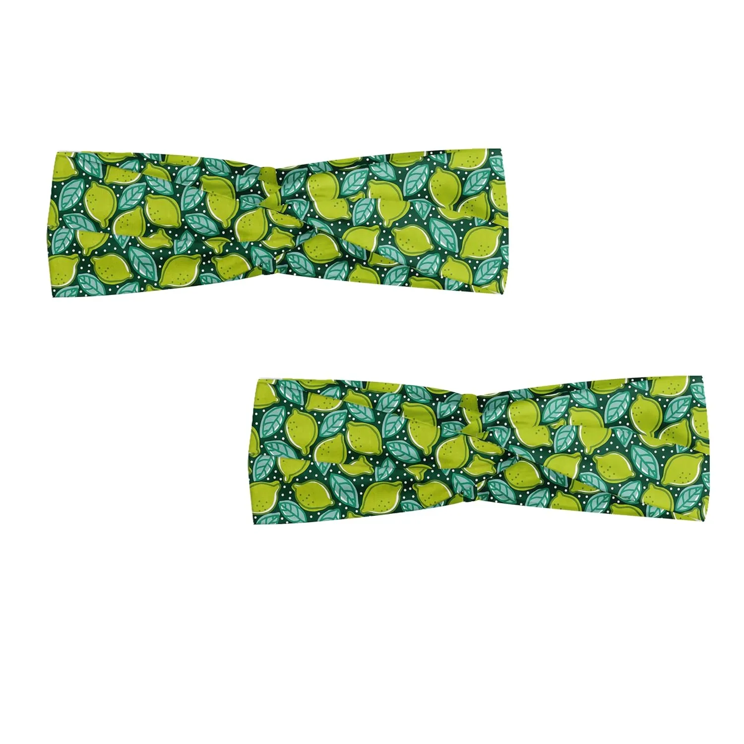 Ambesonne Lemons Headband Set of 2, Fresh Summer Art Design Lime and Pepper Mint and Polka Dots Repetition, Knotted Elastic Hair Band Accessory for Women Everyday Use, M-L, Apple Green and Seafoam