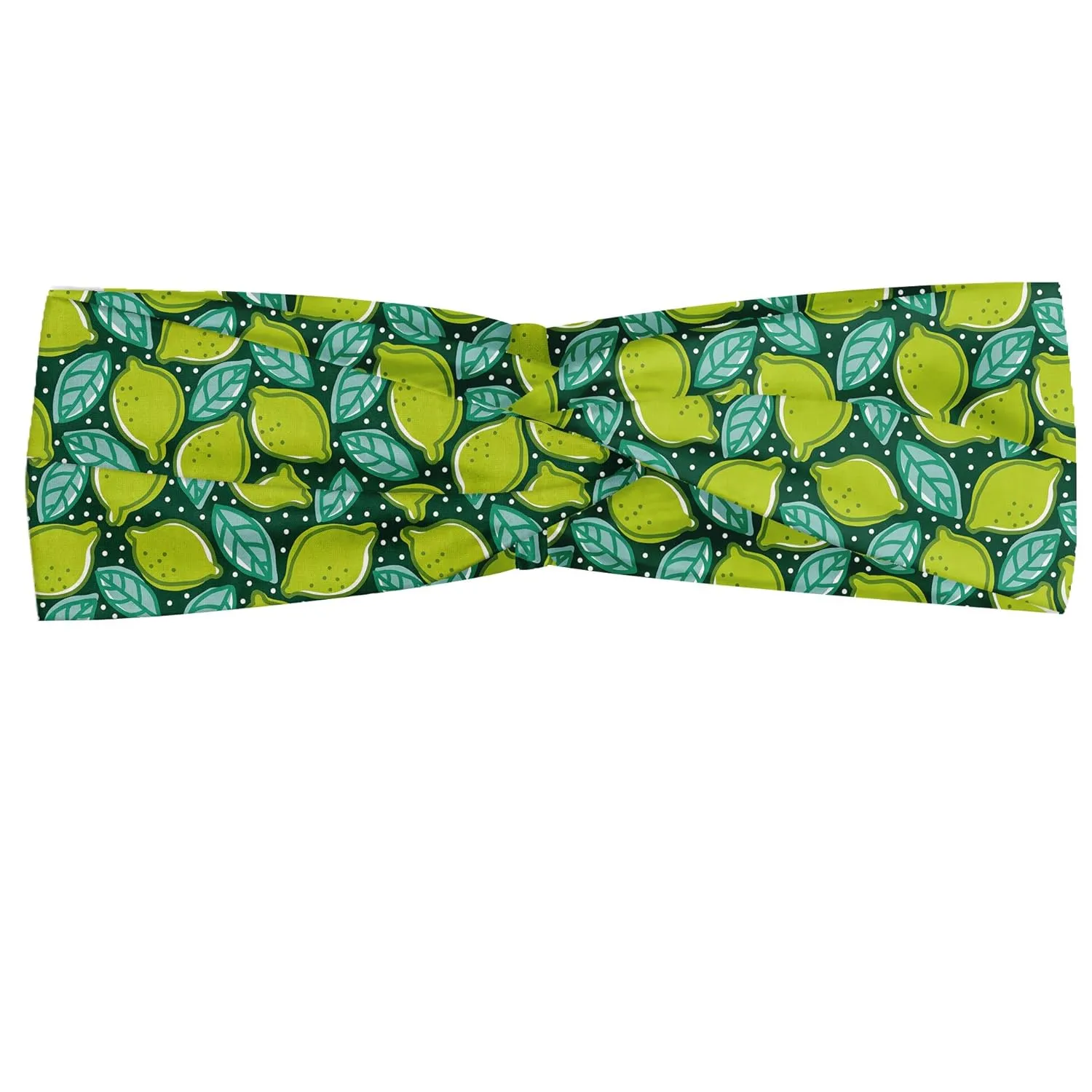 Ambesonne Lemons Headband Set of 2, Fresh Summer Art Design Lime and Pepper Mint and Polka Dots Repetition, Knotted Elastic Hair Band Accessory for Women Everyday Use, M-L, Apple Green and Seafoam