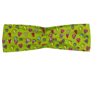 Ambesonne Love Headband Set of 2, Hand Drawn Hearts Sketch with Various Shapes and Sizes Love Affection, Knotted Elastic Hair Band Accessory for Women Everyday Use, M-L, Avocado Green and Red