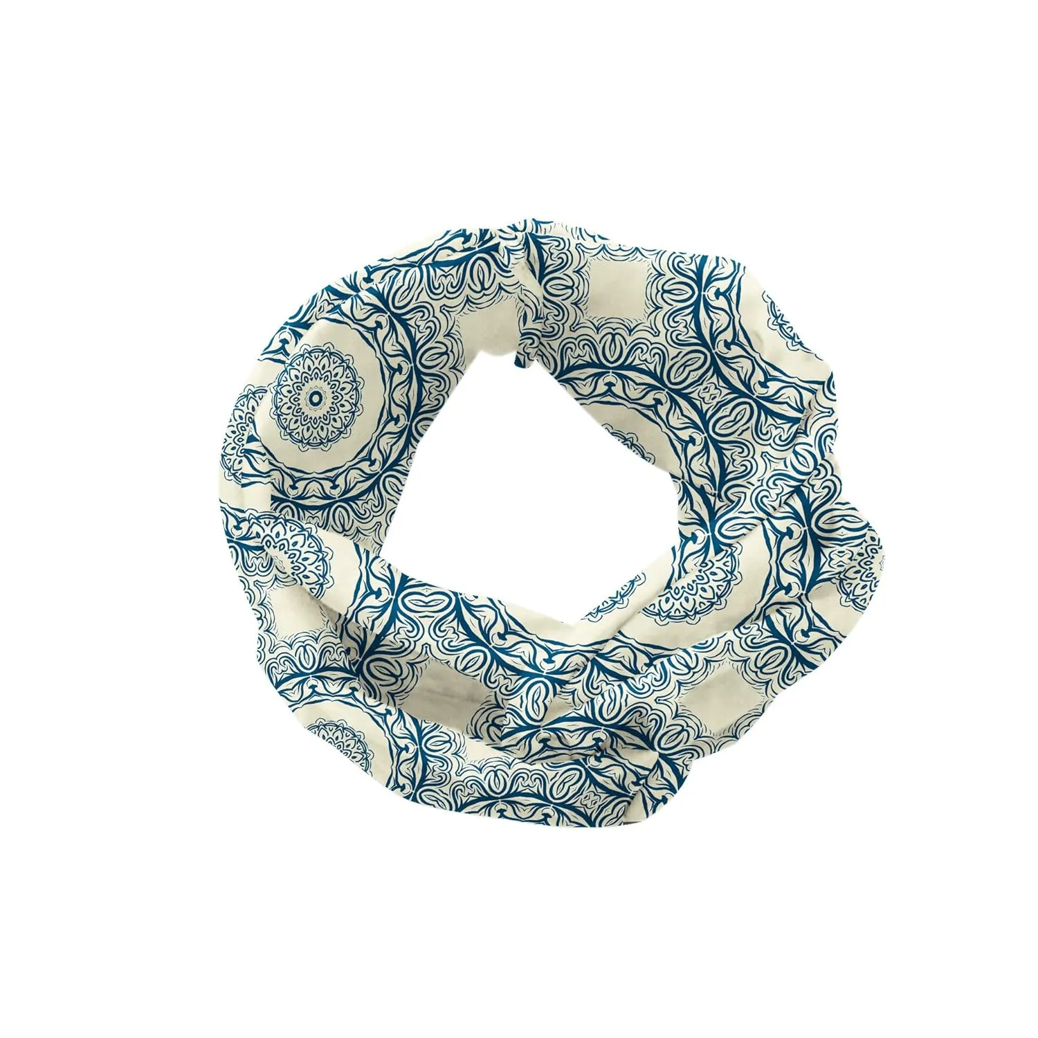 Ambesonne Moroccan Headband Set of 2, Circular Oriental Ornaments Repetitive Calming Motifs Print, Knotted Elastic Hair Band Accessory for Women Everyday Use, M-L, Cream and Dark Sky Blue