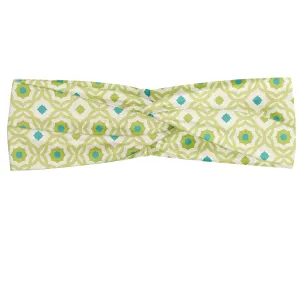 Ambesonne Moroccan Headband Set of 2, Repetitive Vintage Look Fresh Tones Floral Inspired Pattern, Knotted Elastic Hair Band Accessory for Women Everyday Use, M-L, Pale Green Seafoam