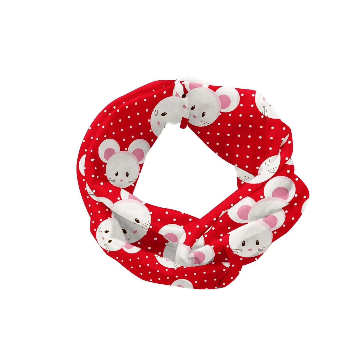 Ambesonne Mouse Headband Set of 2, Pattern with Cartoon Animal on Warm Polka Dots 's Layout, Knotted Elastic Hair Band Accessory for Women Everyday Use, M-L, Dark Pink and White