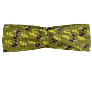 Ambesonne Olive Headband Set of 2, Repetitive Leaves and Branches in Nature Design Mediterranean Breezes Print, Knotted Elastic Hair Band Accessory for Women Everyday Use, M-L, Fawn and Dark Purple