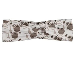 Ambesonne Pug Headband Set of 2, Rhythmic Dog Attitude Surprised Face Pet Meme Style Illustration, Knotted Elastic Hair Band Accessory for Women Everyday Use, M-L, Coconut Taupe and Pale Sepia