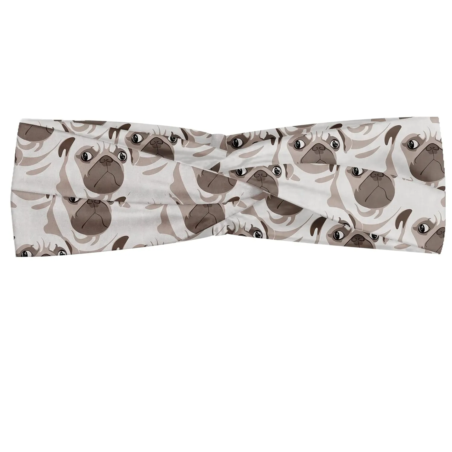 Ambesonne Pug Headband Set of 2, Rhythmic Dog Attitude Surprised Face Pet Meme Style Illustration, Knotted Elastic Hair Band Accessory for Women Everyday Use, M-L, Coconut Taupe and Pale Sepia