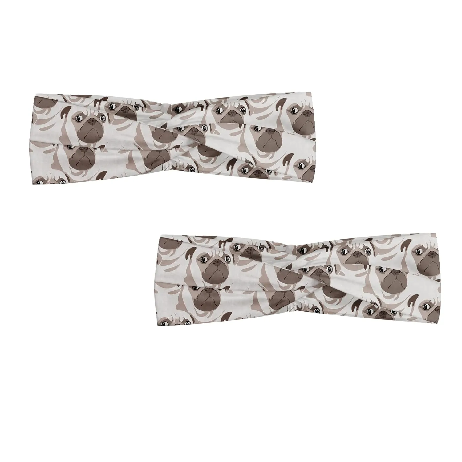 Ambesonne Pug Headband Set of 2, Rhythmic Dog Attitude Surprised Face Pet Meme Style Illustration, Knotted Elastic Hair Band Accessory for Women Everyday Use, M-L, Coconut Taupe and Pale Sepia