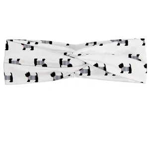 Ambesonne Scottie Dog Headband Set of 2, French Style Dressed Breeds in Sailor Tshirt Upside down Pattern, Knotted Elastic Hair Band Accessory for Women Everyday Use, M-L, Black Blue and Scarlet