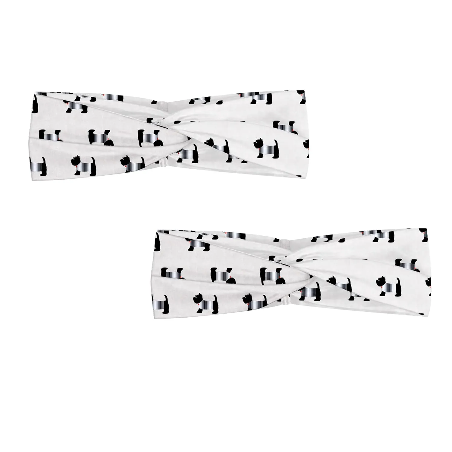 Ambesonne Scottie Dog Headband Set of 2, French Style Dressed Breeds in Sailor Tshirt Upside down Pattern, Knotted Elastic Hair Band Accessory for Women Everyday Use, M-L, Black Blue and Scarlet