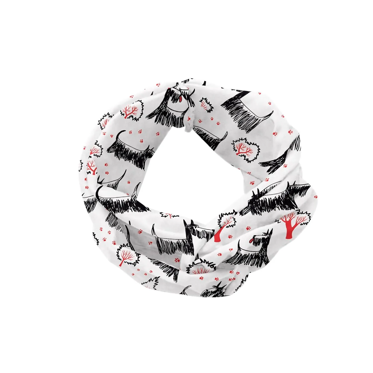 Ambesonne Scottie Dog Headband Set of 2, Hand-drawn Sketched and Scribbled Scotch Breeds Playing, Knotted Elastic Hair Band Accessory for Women Everyday Use, M-L, Dark Coral Charcoal Grey