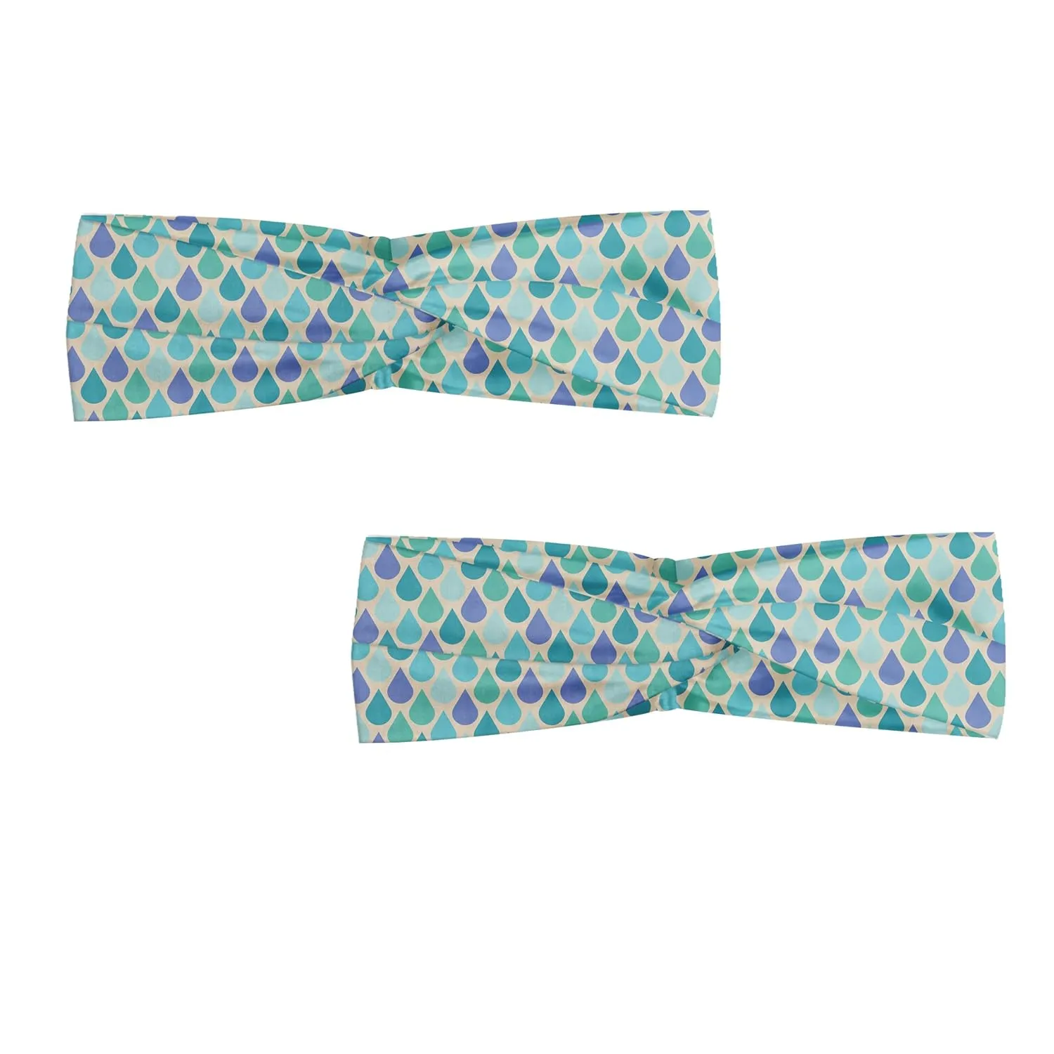 Ambesonne Teal Headband Set of 2, Colorful Water Droplets Rain Themed Image Natural World in Abstract Manner, Knotted Elastic Hair Band Accessory for Women Everyday Use, M-L, Aqua Teal Lavender