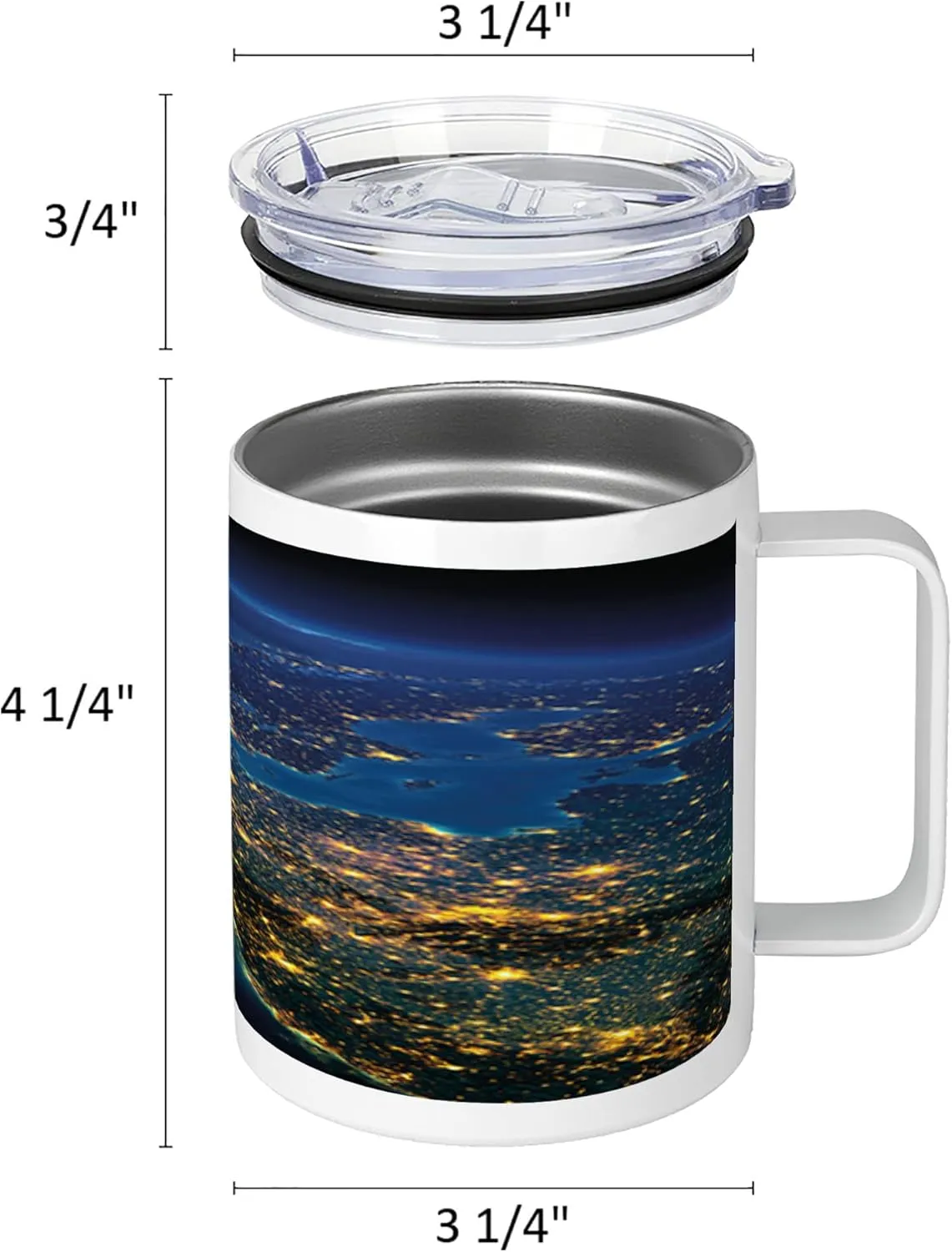 Ambesonne World 10 Oz Steel Mug, Continent of Central Europe Night Time View from Outer Space Vivid Planet, Vacuum Insulated Leak-resistant Cup for Outdoor Hiking and Picnics, Blue Yellow Emerald