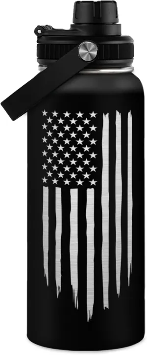American Flag Water Bottle 32oz - SA Water Bottles Stainless Steel Insulated with Lid, America Gifts Ideas for Men Gym Sports Outdoor Workout
